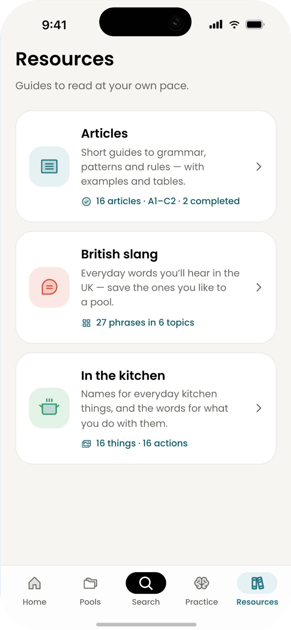 Resources: Articles, British slang and In the kitchen